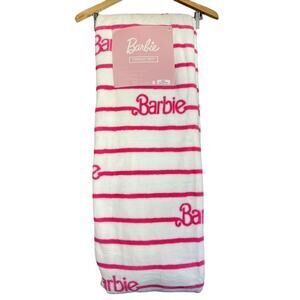 Barbie Throw Blanket 50x70 Soft Plush Fleece Oversize Pink Stripe Repeat NEW
